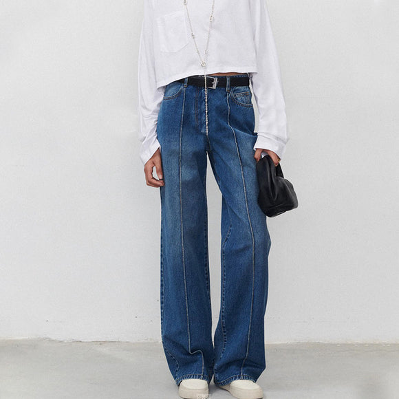 Jeans Mujer Corte Recto con Costuras Tridimensionales