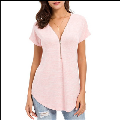 Blusa Suelta V-Escote Manga Corta con Detalles de Costura - Image 7