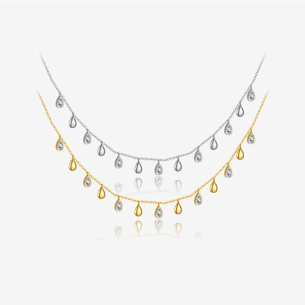 Collar Largo de Plata Esterlina 925 con Colgante de Circón en Forma de Pera