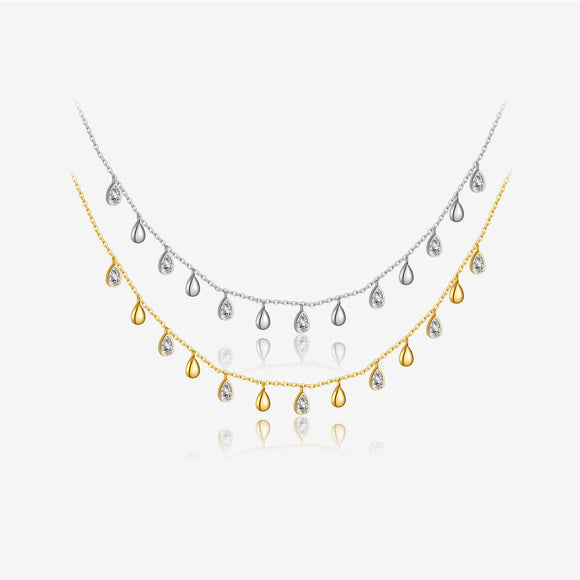 Collar Largo de Plata Esterlina 925 con Colgante de Circón en Forma de Pera