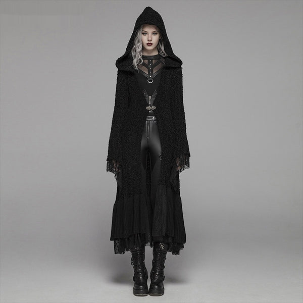Cardigan Suéter Steampunk Ajustado con Capucha y Detalles de Encaje
