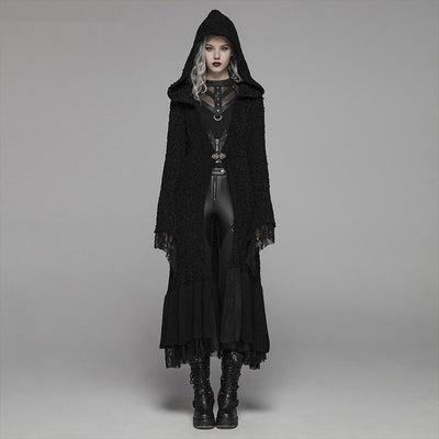 Cardigan Suéter Steampunk Ajustado con Capucha y Detalles de Encaje