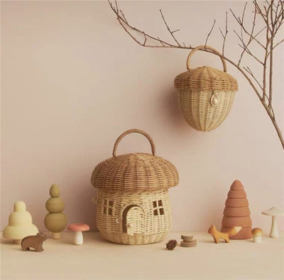 Cesta de Almacenamiento Infantil Tejida en Ratán Diseño Nórdico Setas - Image 4