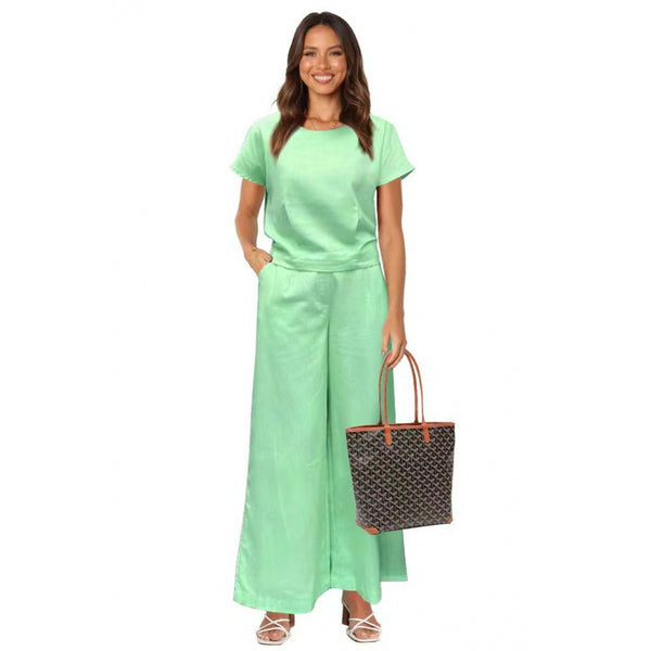 Conjunto de Dos Piezas Mujer Talla Grande Pantalón Suelto Manga Corta Color Liso