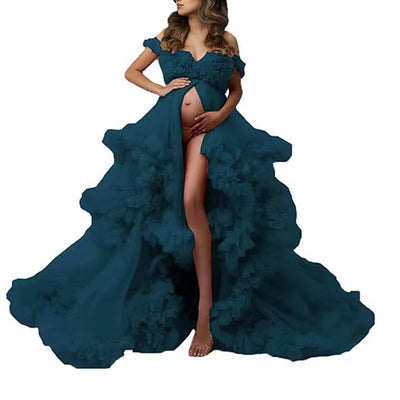 Vestido de Maternidad Elegante Asimétrico con Malla para Sesión Fotográfica - Image 6
