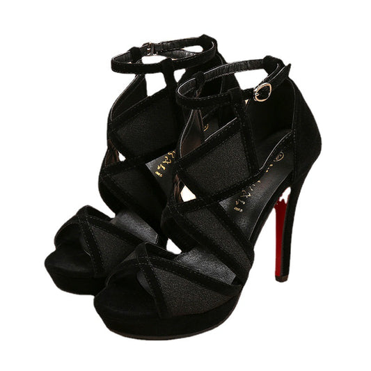 Tacones Altos Coreanos Punta Abierta con Hebilla - Estilo Stiletto
