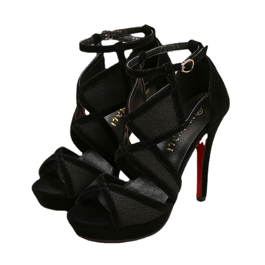 Tacones Altos Coreanos Punta Abierta con Hebilla - Estilo Stiletto