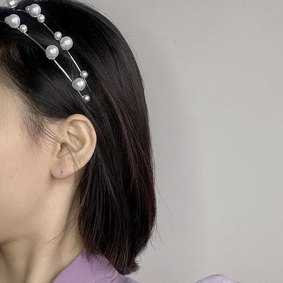 Diadema de Perlas Blancas de Doble Capa para Mujer - Image 10