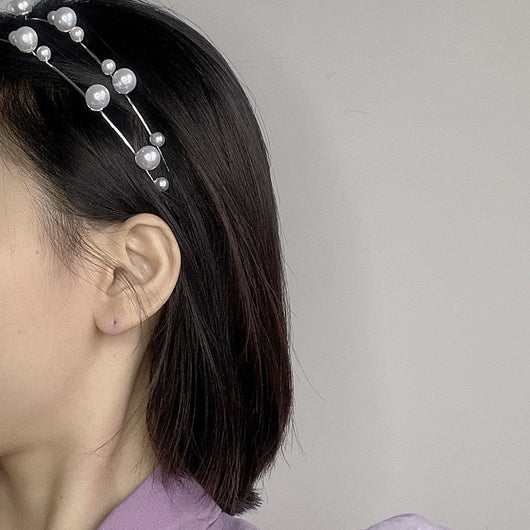 Diadema de Perlas Blancas de Doble Capa para Mujer - Image 10