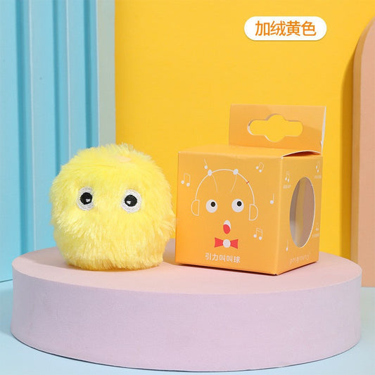 Three plush interactive cat toy balls in blue, yellow, and pink, each with cartoon eyes, shown with a size measurement. - Image 2
