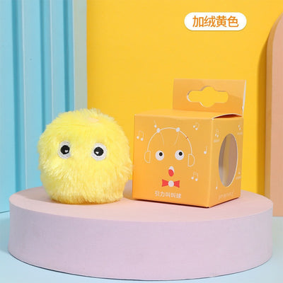 Three plush interactive cat toy balls in blue, yellow, and pink, each with cartoon eyes, shown with a size measurement. - Image 2