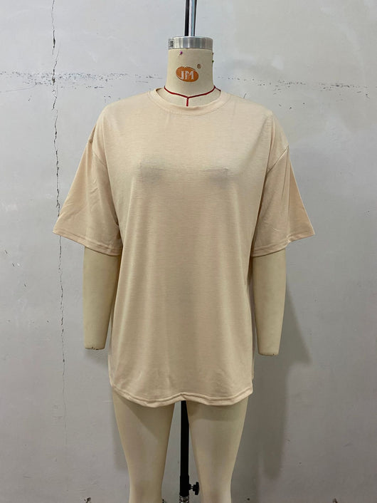 Camiseta Suelta de Largo Medio en Color Liso para Mujer - Image 16