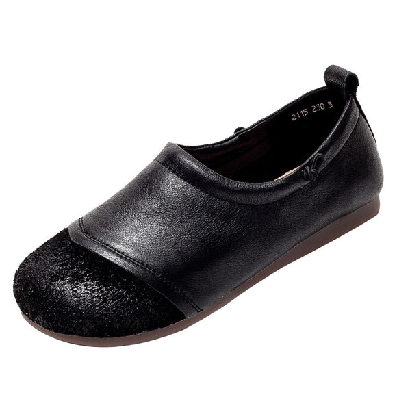 Zapatos Casuales de Cuero para Mujer con Suela Blanda Estilo Retro