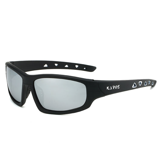 Black sports sunglasses with red mirrored lenses, featuring a wrap-around style and red accents on the temples. - Image 10