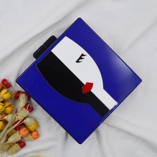 Bolso de Cena Acrílico Azul con Diseño de Rostro Femenino Cuadrado - Image 8