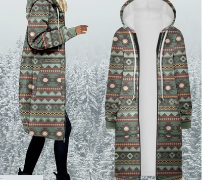 Gabardina Larga Estampada con Capucha para Mujer - Image 11