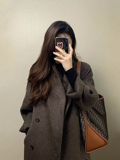 Abrigo de Lana Engrosado Estilo Coreano Largo hasta la Rodilla para Mujer - Image 9