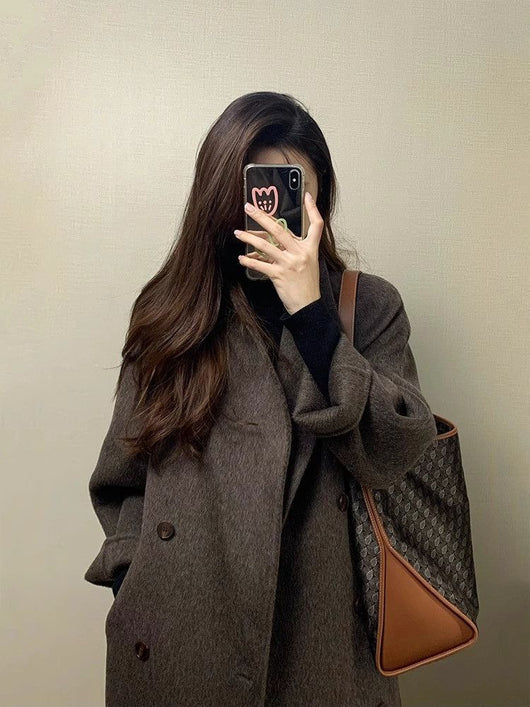 Abrigo de Lana Engrosado Estilo Coreano Largo hasta la Rodilla para Mujer - Image 9