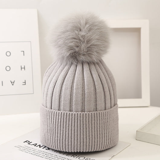 Gorro Tejido Infantil con Pompón de Pelaje de Zorro - Image 3