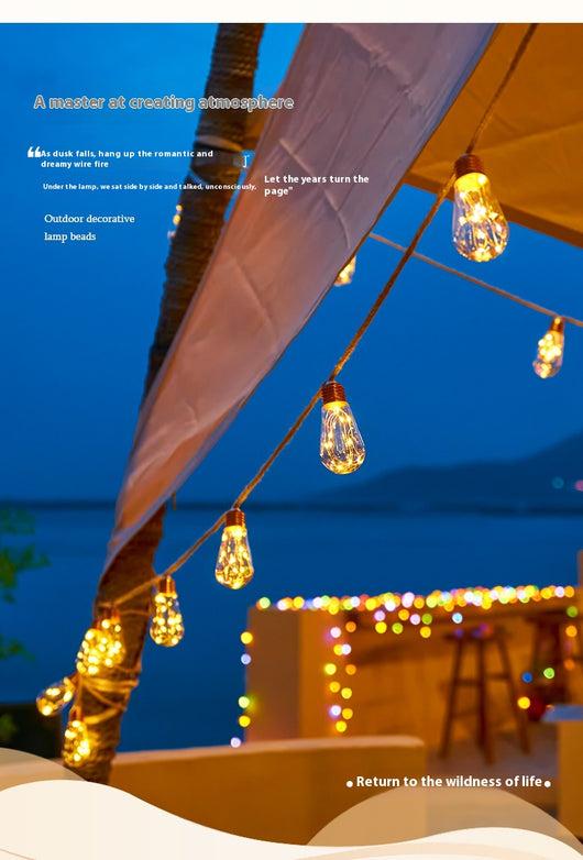 Cadena de Luces Solar Impermeable con Cuerda de Cáñamo para Camping y Decoración - Image 11