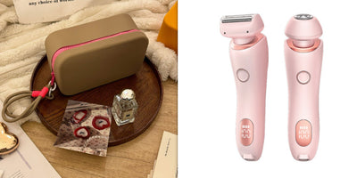 Light blue 2-in-1 electric shaver for women with interchangeable foil and epilator heads, digital display. - Image 13