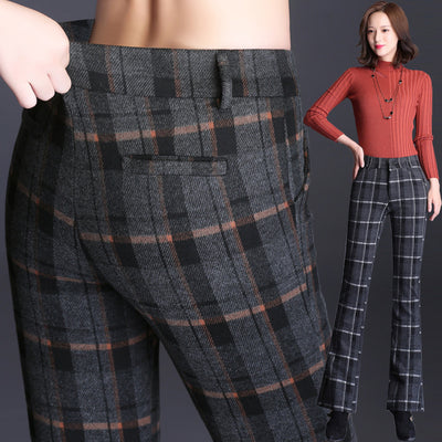 Pantalones Acampanados de Lana a Cuadros para Mujer - Image 13