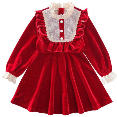 Vestido Navideño Rojo de Terciopelo para Niña - Image 8