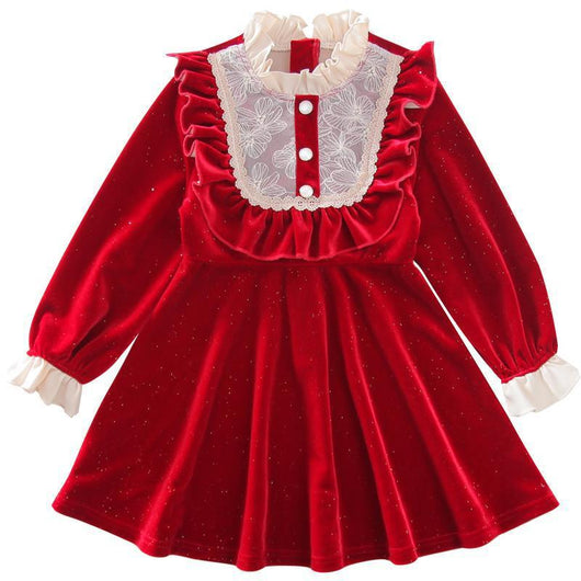 Vestido Navideño Rojo de Terciopelo para Niña - Image 8