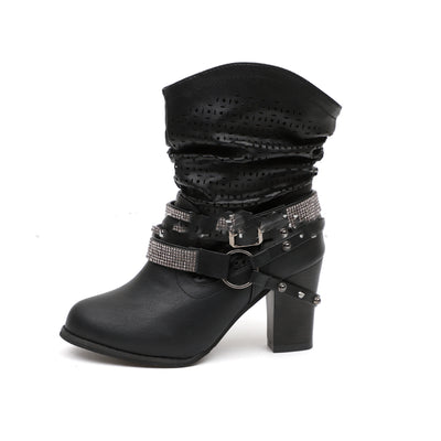 Botas de Tacón Grueso con Brillantes - Image 8