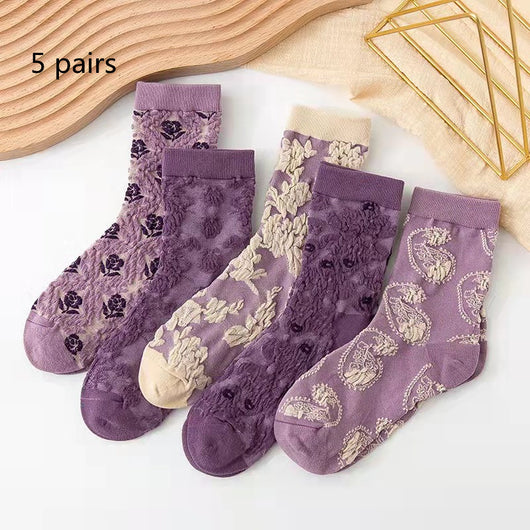 Calcetines de Algodón con Flores en Relieve 3D - Image 7