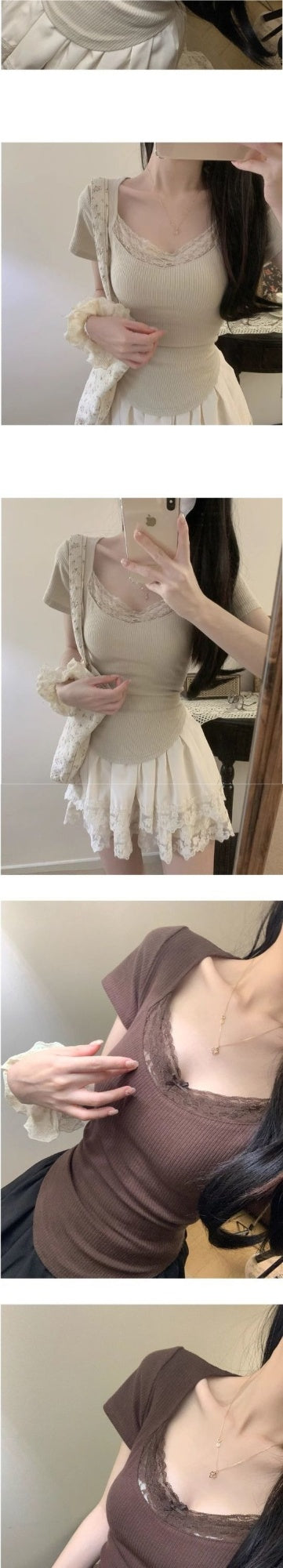 Blusa Elegante de Cuello Cuadrado con Encaje y Lazo - Image 14
