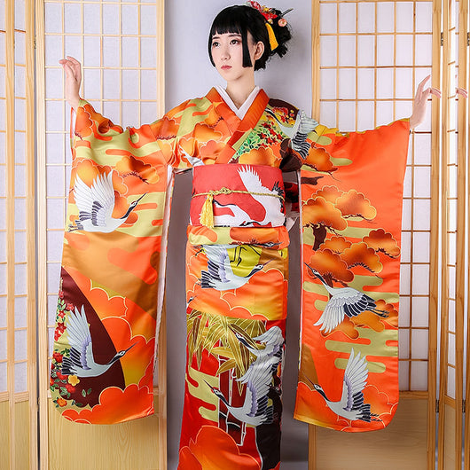 Kimono Formal Nubes Auspiciosas y Grúas - Diseño Tradicional Jinxiutu