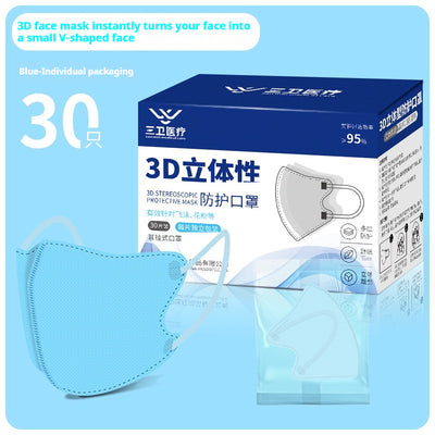 Black 3D stereoscopic protective face mask with ear hooks, individually packed, shown with a box of 30. - Image 6