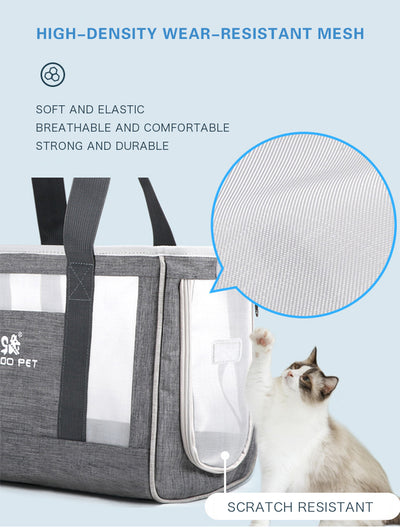 Navy blue portable pet carrier bag with mesh windows, top handles, and a side pocket for small dogs or cats. - Image 9