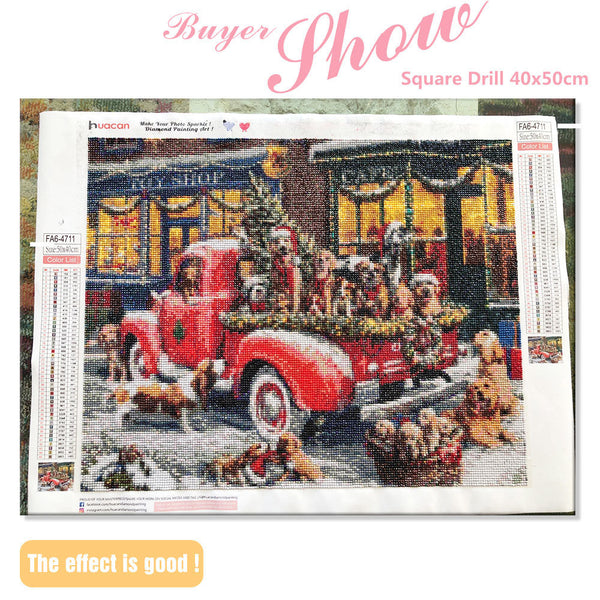 Cuadro Mosaico Navideño Perro - Pintura de Diamantes Artesanal
