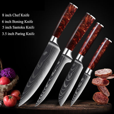 Juego de Cuchillos de Cocina Damascus con Mango de Resina Roja - Image 6