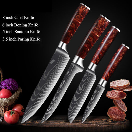 Juego de Cuchillos de Cocina Damascus con Mango de Resina Roja - Image 6
