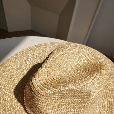 Sombrero de Paja Jazz con Cadena de Perlas y Ala Ancha para Playa - Image 5