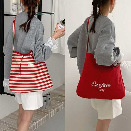 Bolsa Mensajero de Lona a Rayas con Doble Uso y Gran Capacidad - Image 2