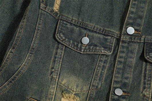 Chaqueta Denim con Cuello Alto y Detalles Rotos - Image 11