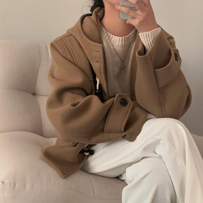 Abrigo de Lana Corto con Capucha y Manga Larga para Mujer - Image 20