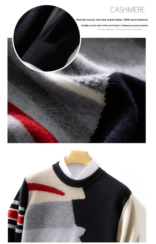 Suéter de Lana para Hombre con Cuello Redondo y Contraste de Colores - Image 10