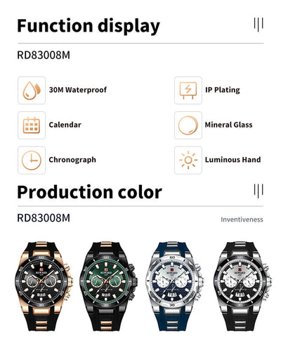Reloj para Hombre REWARD Negro y Dorado con Diseño Moderno y Calendario - Image 15