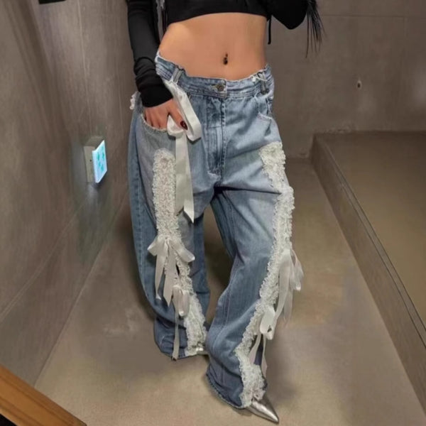 Jeans Retro Vintage para Mujer con Encaje y Cordones - Image 6