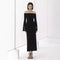 Vestido Elegante Cuello Barco con Mangas Campana y Cintura Ajustada