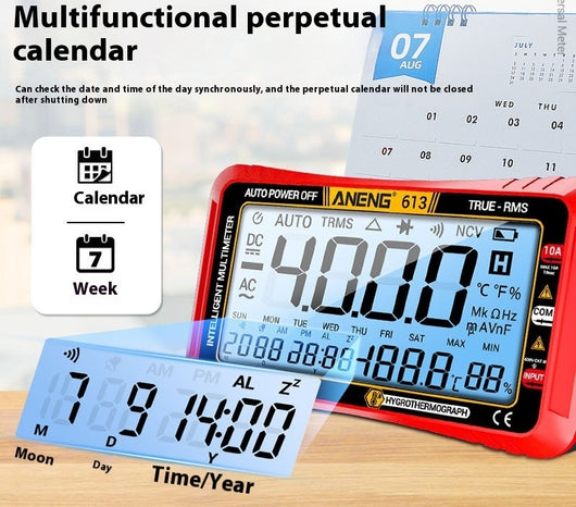Multímetro Digital 3 en 1 con Pantalla Completa: Calendario, Temperatura y Humedad - Image 3
