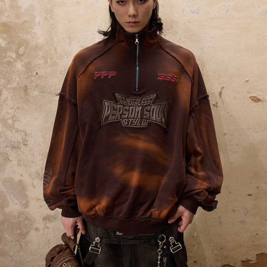 Sudadera con Cuello Alto, Teñido Anudado y Detalles Bordados