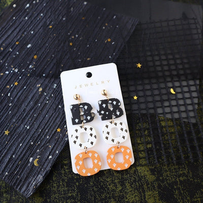 Aretes de Arcilla Polimérica BOO - Diseño Fantasma Halloween