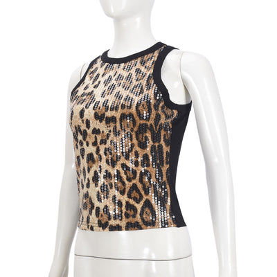 Chaleco Cropped sin Mangas con Lentejuelas y Estampado Leopardo - Image 37