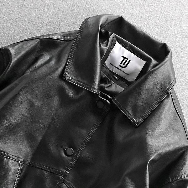 Chaqueta de Cuero PU para Motociclista Joven - Estilo Piloto Clásico